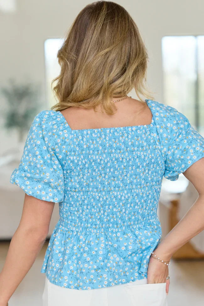 Twist On Things Blue Floral Twist Bust Woven Blouse