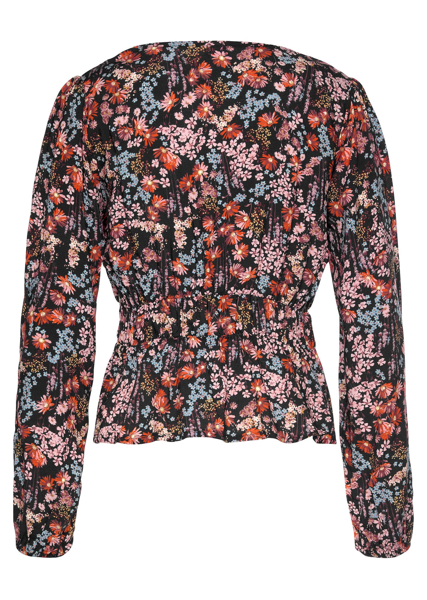 V Neck Peplum Blouse Purple Multi