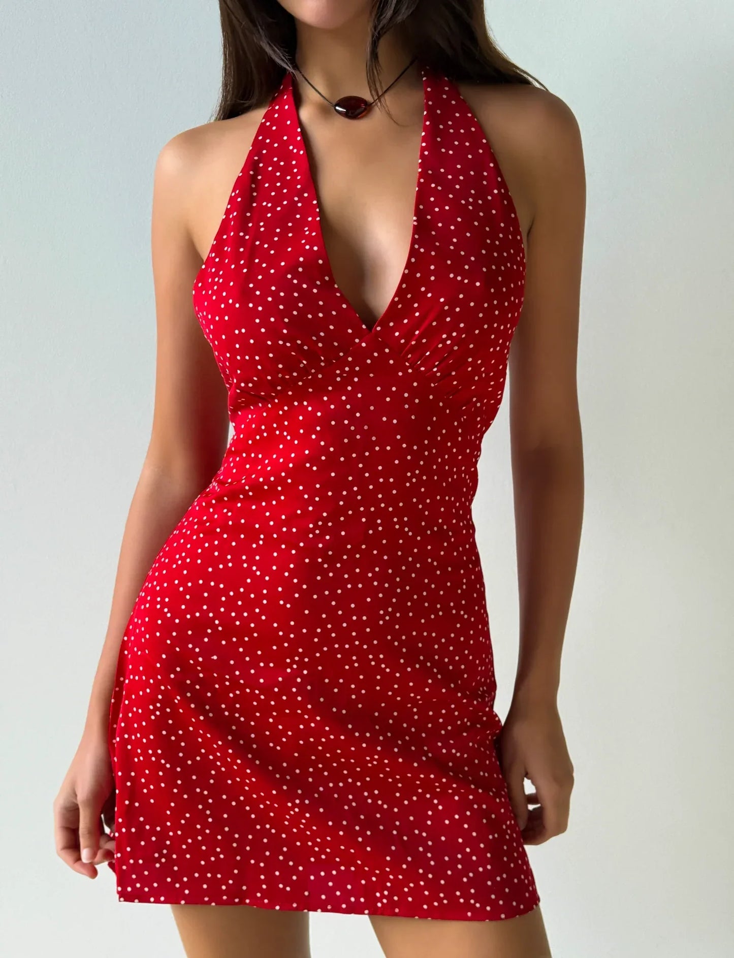 DYLAN HALTER MINI DRESS RED POLKA