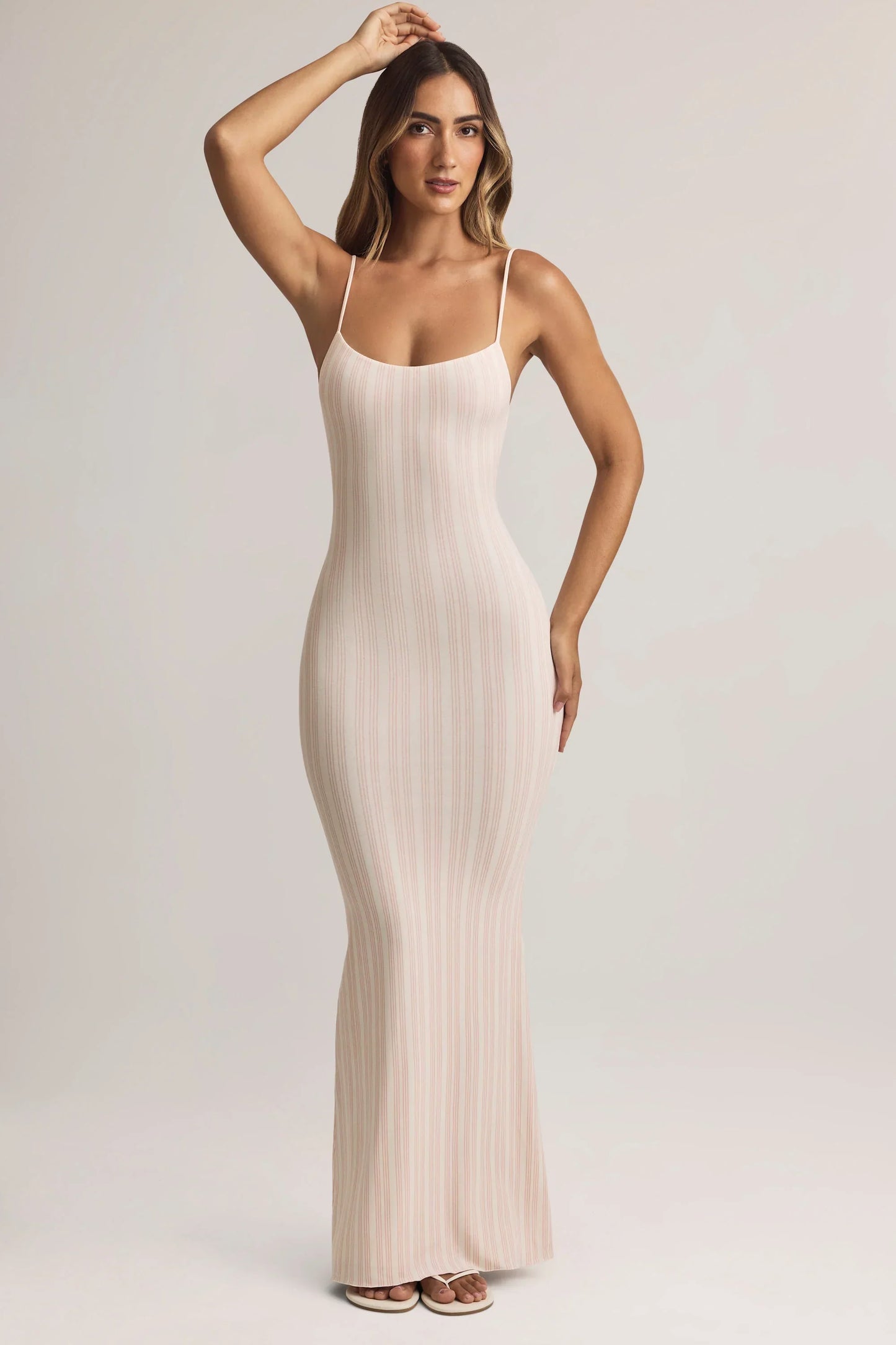 Modal Scoop Neck Strappy Maxi Dress in Stripe Print