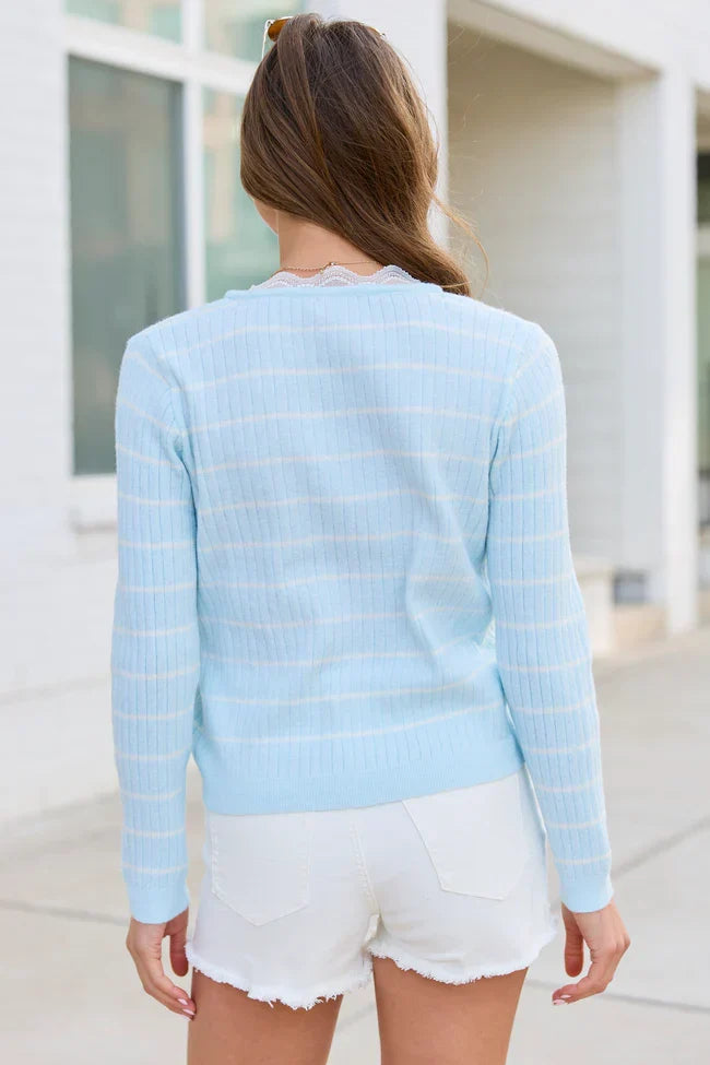 Riley Blue Stripe Lace Trim Sweater
