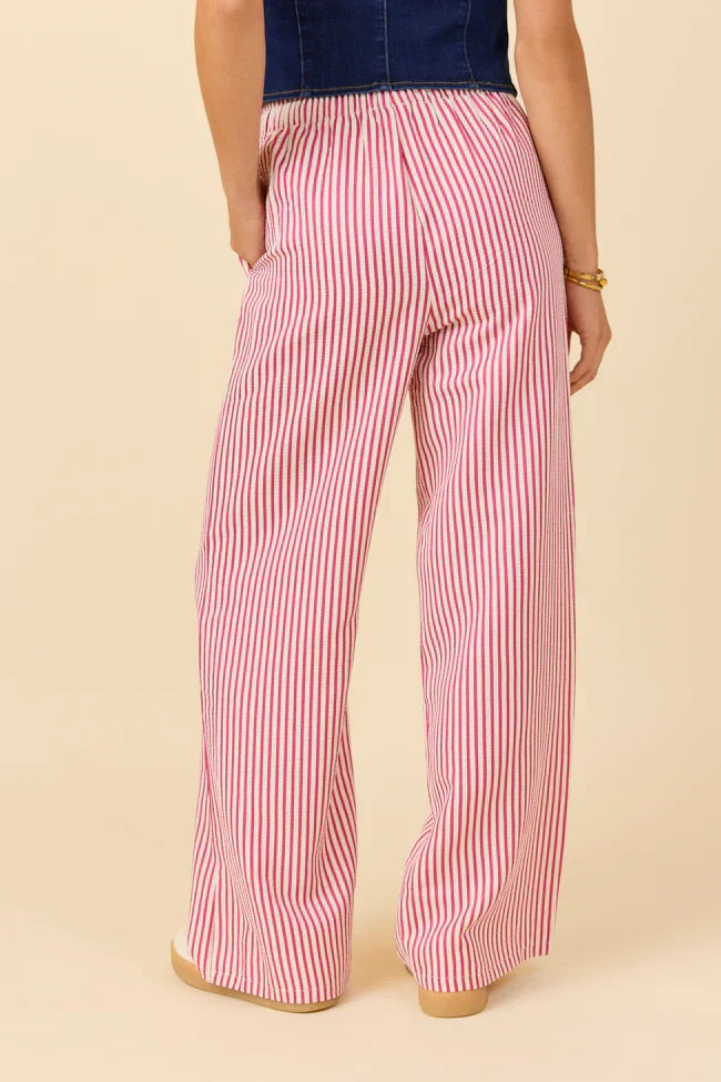 Amanda Pink Textured Striped Pants