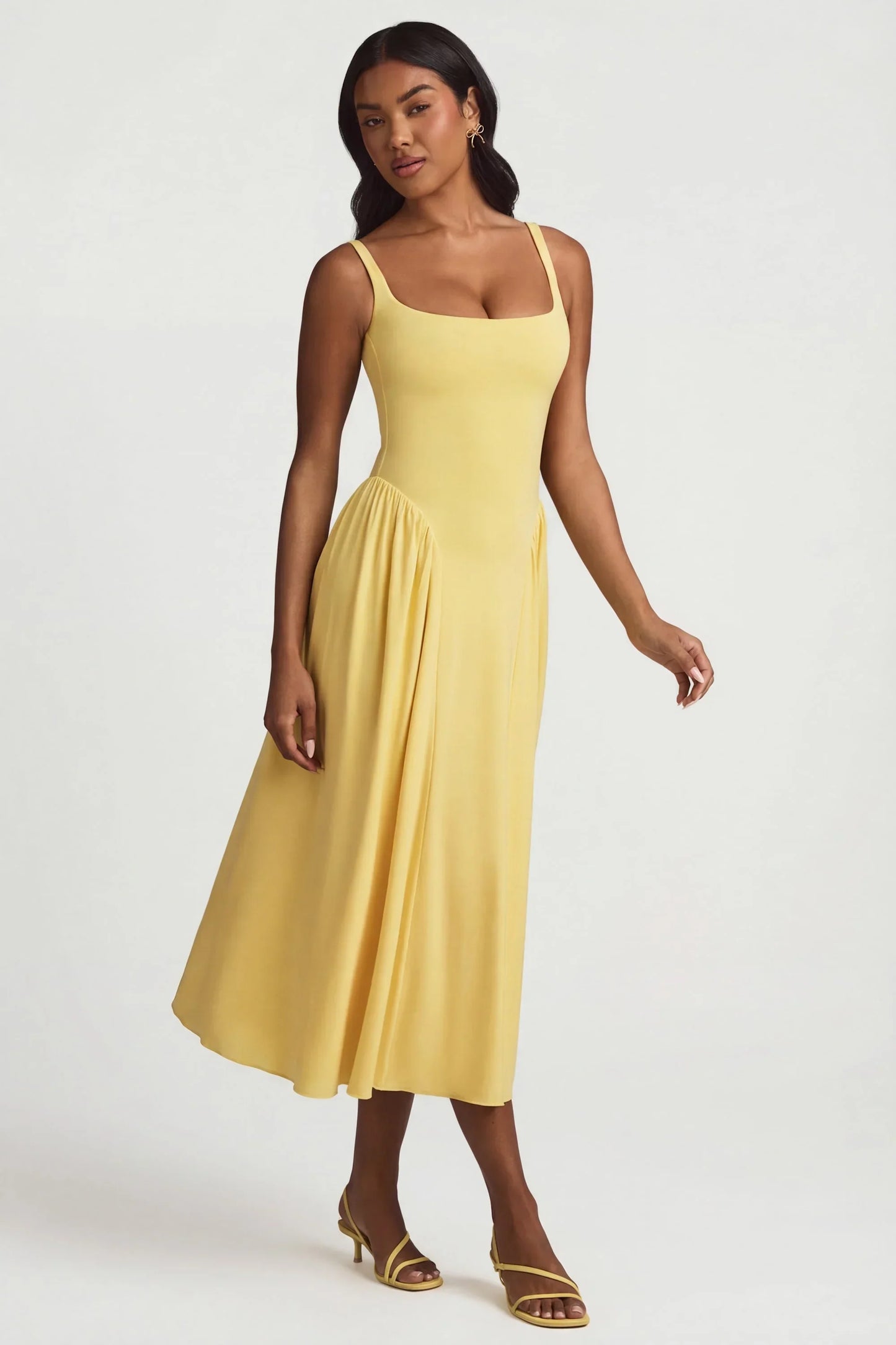 Modal A Line Midaxi Dress in Pastel Yellow