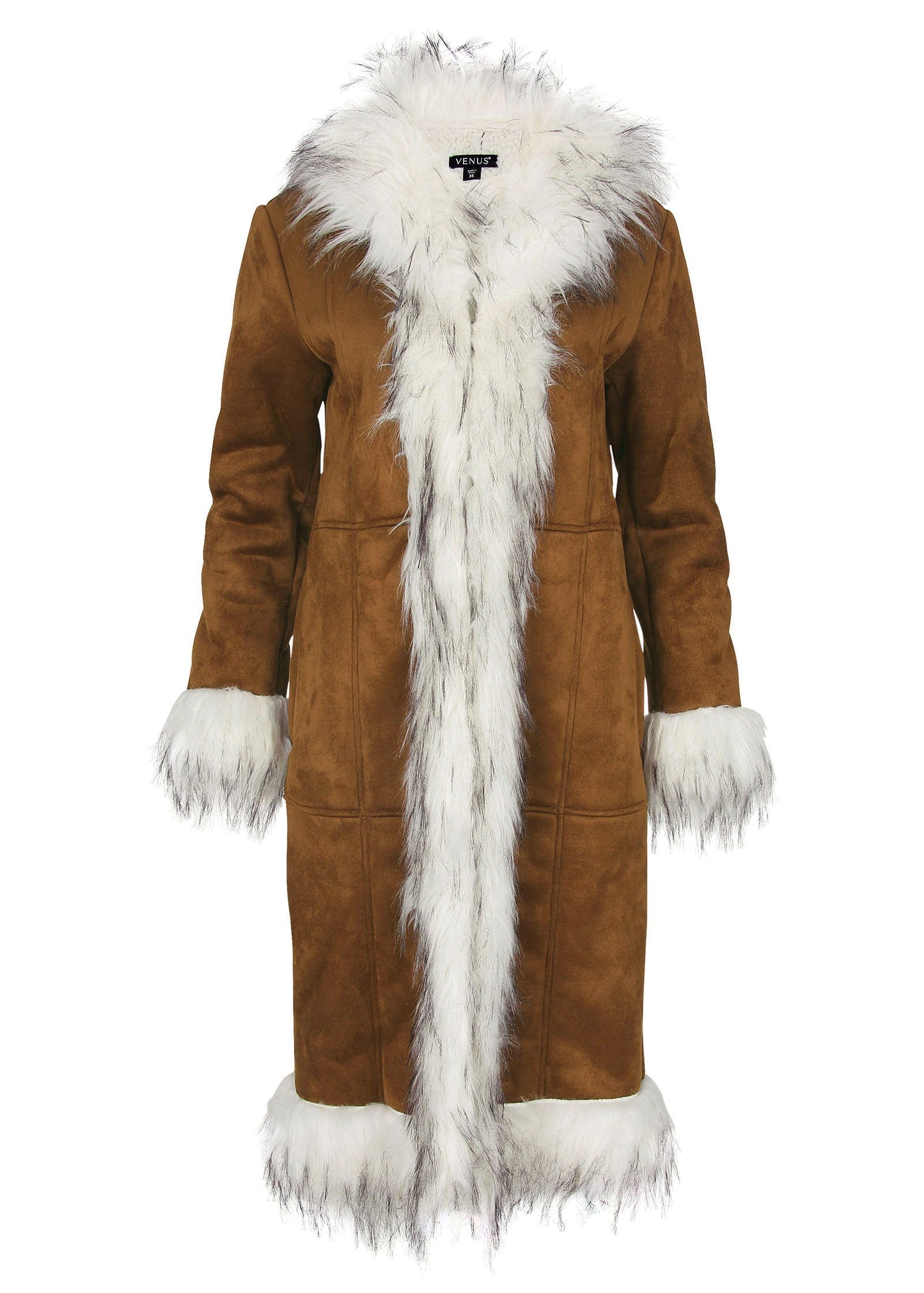 Faux Suede And Sherpa Coat Tan