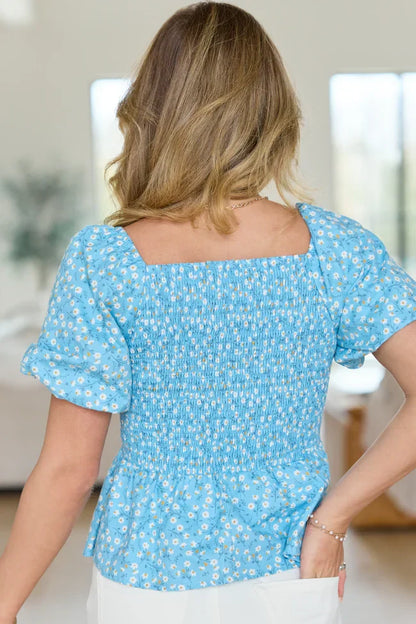 Twist On Things Blue Floral Twist Bust Woven Blouse