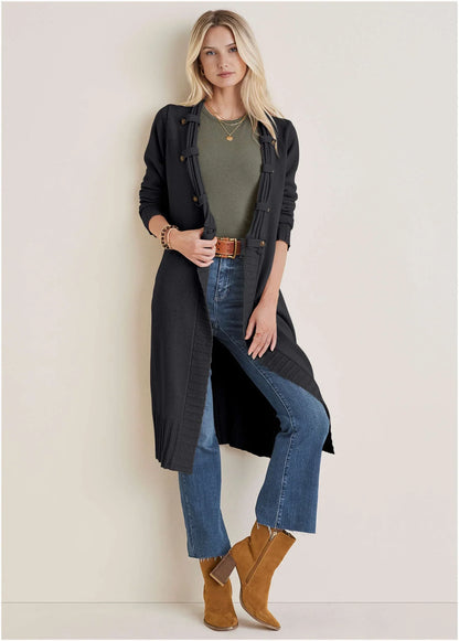 Button Detail Duster Jet Black