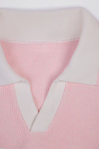 Cotton Jersey Oversized V Neck Jumper in Powder Pink