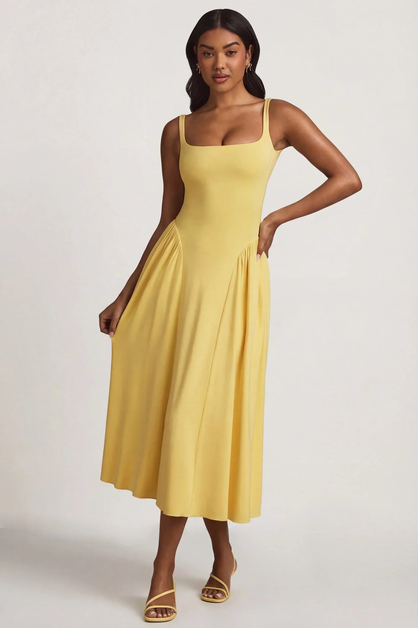 Modal A Line Midaxi Dress in Pastel Yellow