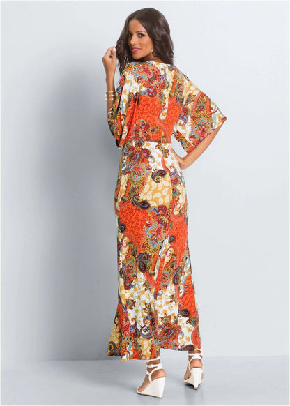 Twist Front Maxi Dress Orange Multi