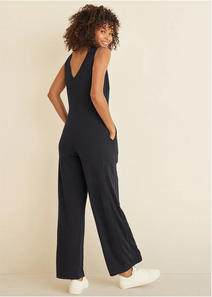 Relaxed V Neck Jumpsuit Jet Black