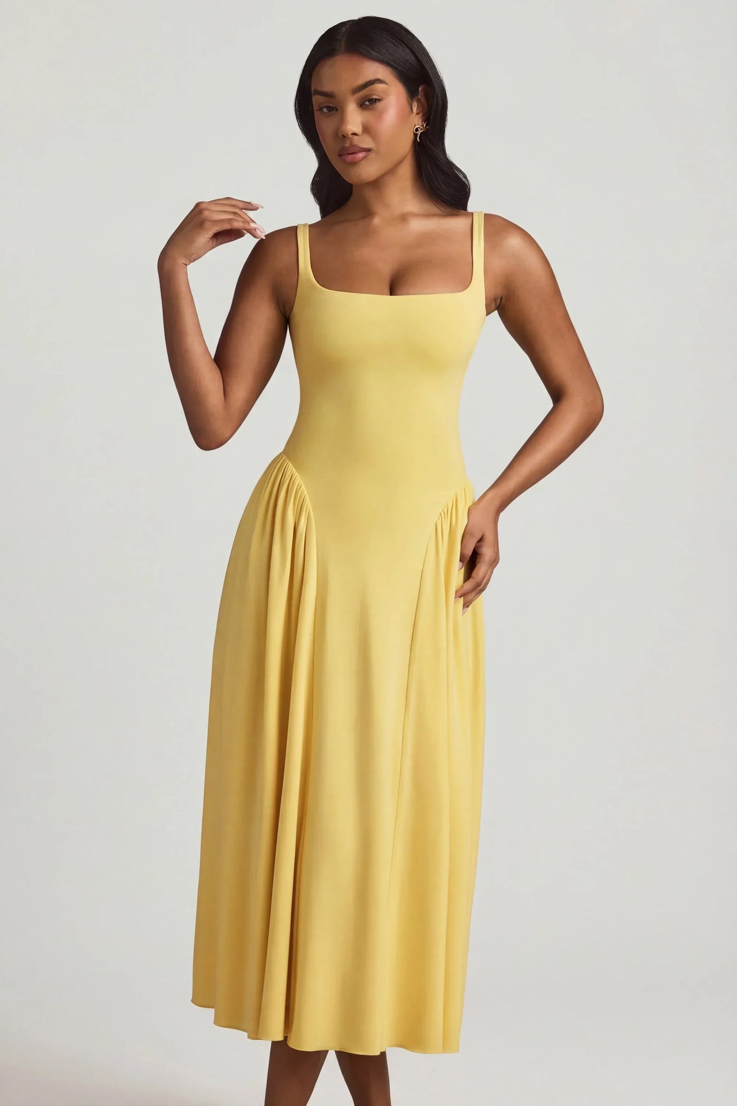 Modal A Line Midaxi Dress in Pastel Yellow