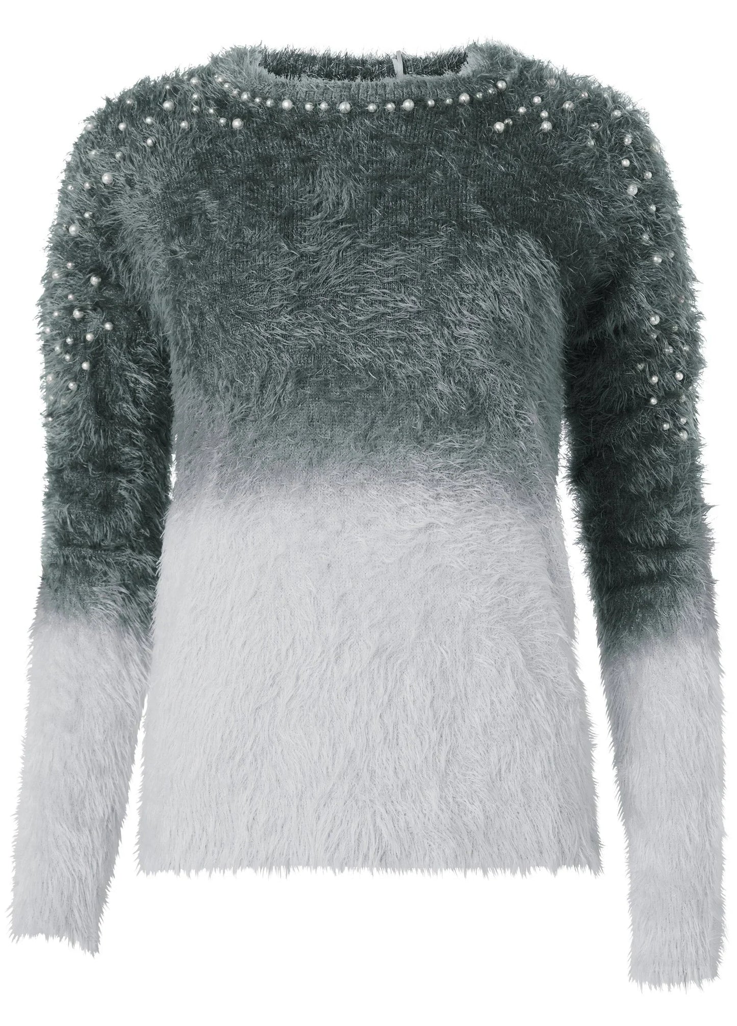 Cozy Pearl Trim Sweater Grey Multi