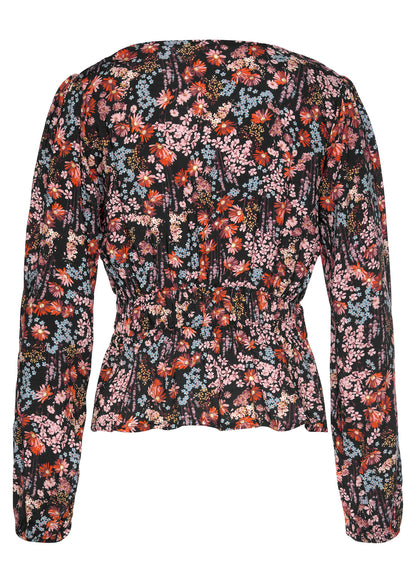 V Neck Peplum Blouse Purple Multi