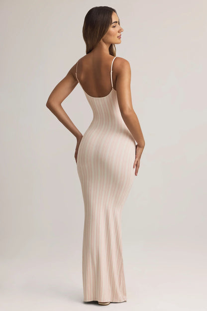 Modal Scoop Neck Strappy Maxi Dress in Stripe Print