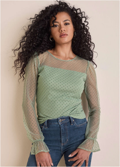 Dot Mesh Top Iceberg Green