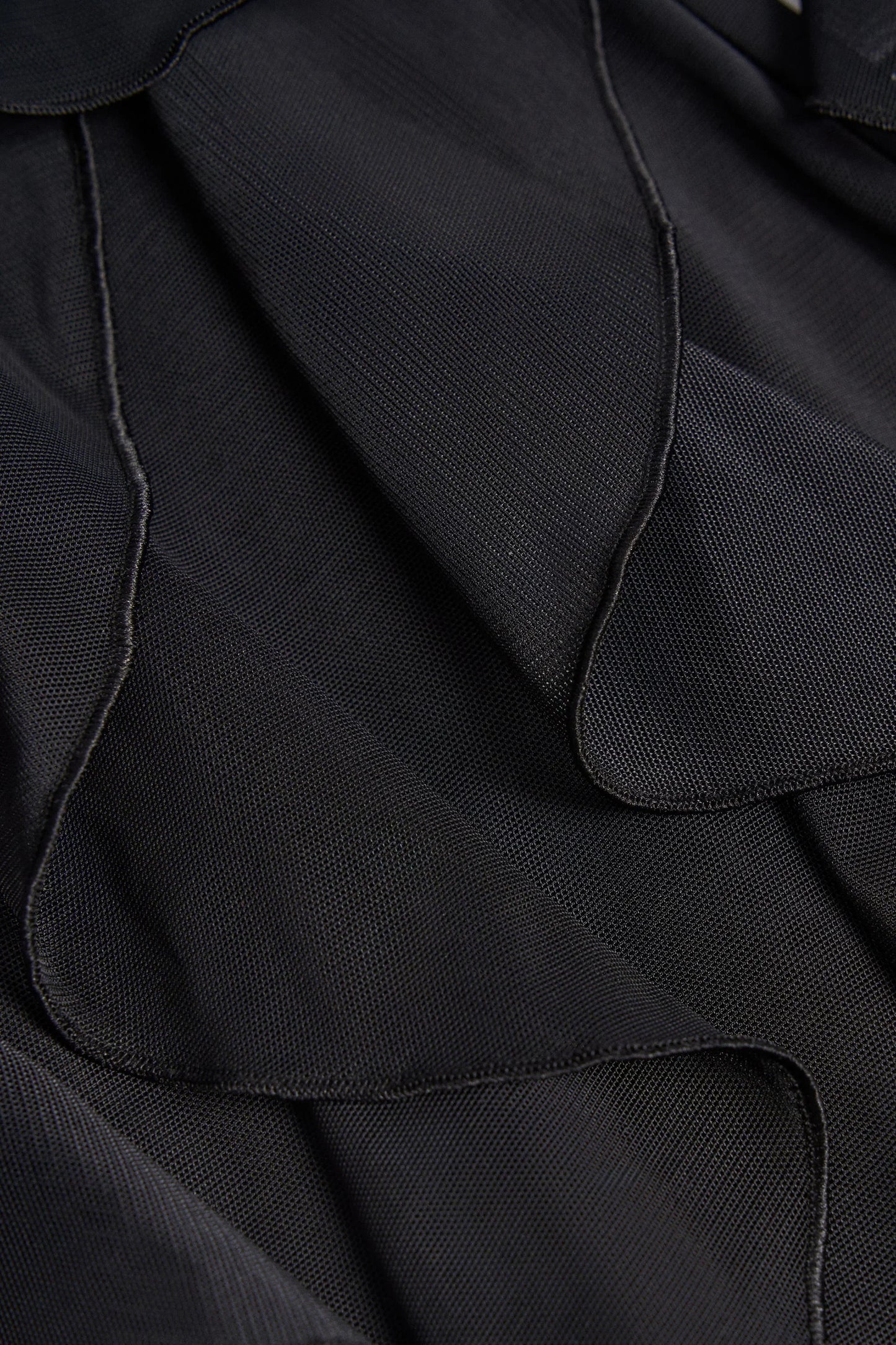 Ruffled Mid Rise Flared Trousers in Black