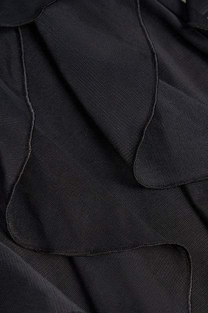 Ruffled Mid Rise Flared Trousers in Black
