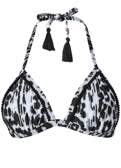 POM POM TRIANGLE BIKINI TOP Alluring Leopard