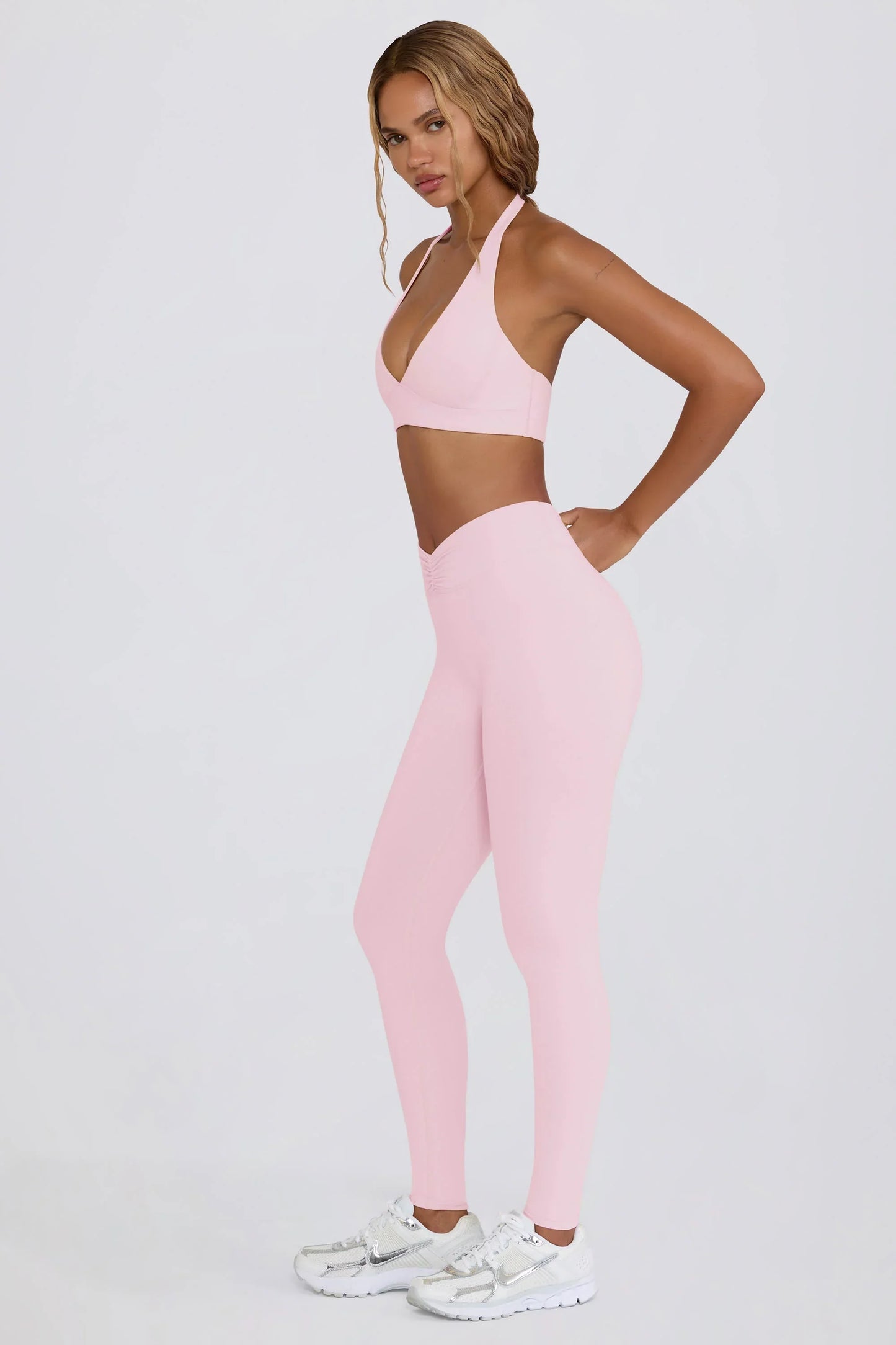 Brushed Jersey Ruched Mid Rise Leggings in Bloom