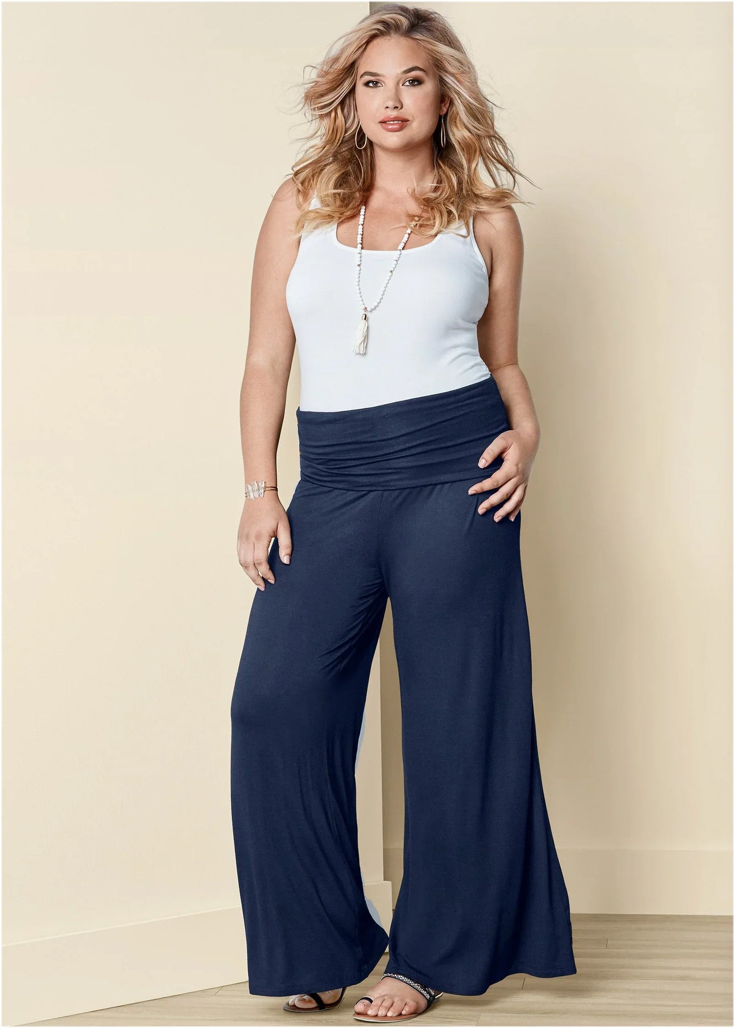 Easy Foldover Pants Navy