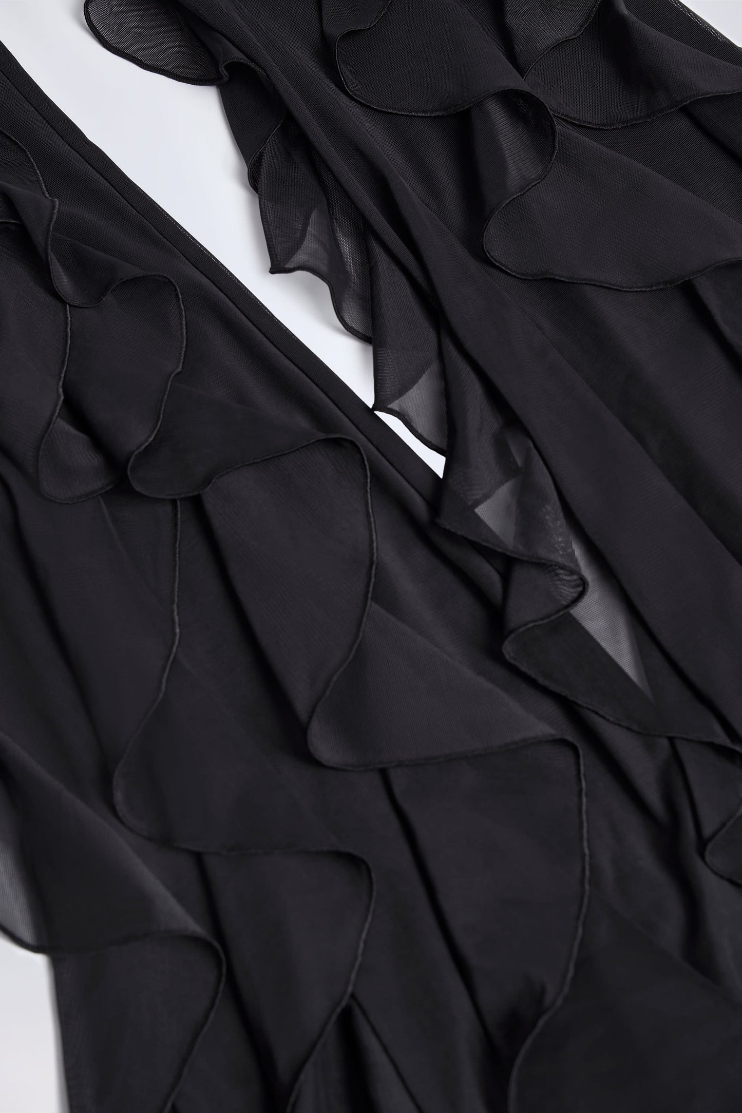 Ruffled Mid Rise Flared Trousers in Black