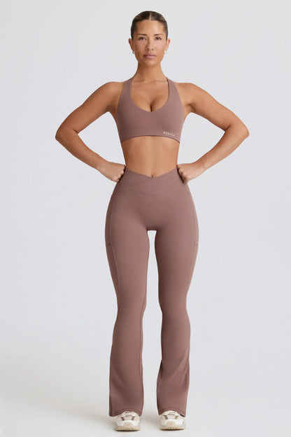 Soft Active V Waist Pocket Flared Leggings in Mocha