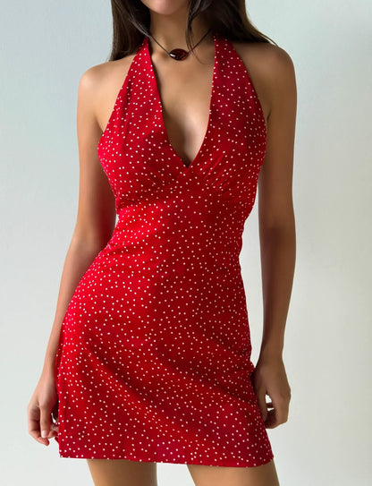 DYLAN HALTER MINI DRESS RED POLKA