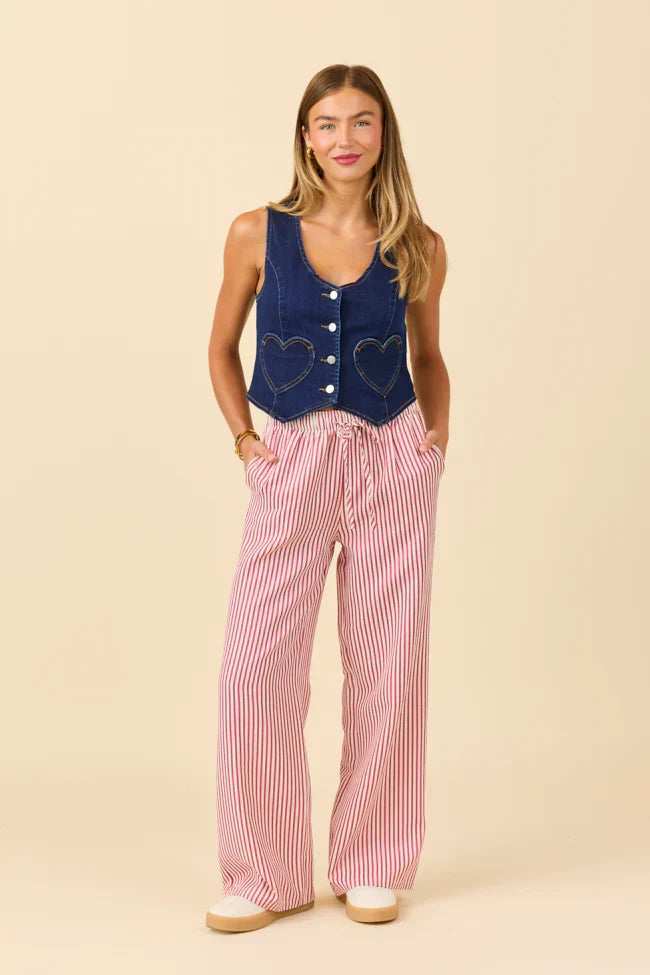 Amanda Pink Textured Striped Pants