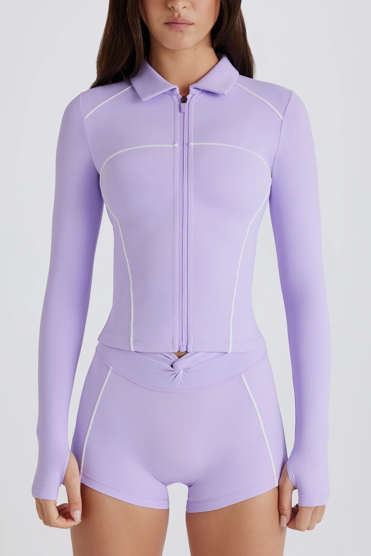 Soft Active Contrast Zip Up Jacket in Lilac