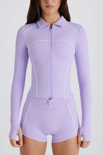 Soft Active Contrast Zip Up Jacket in Lilac