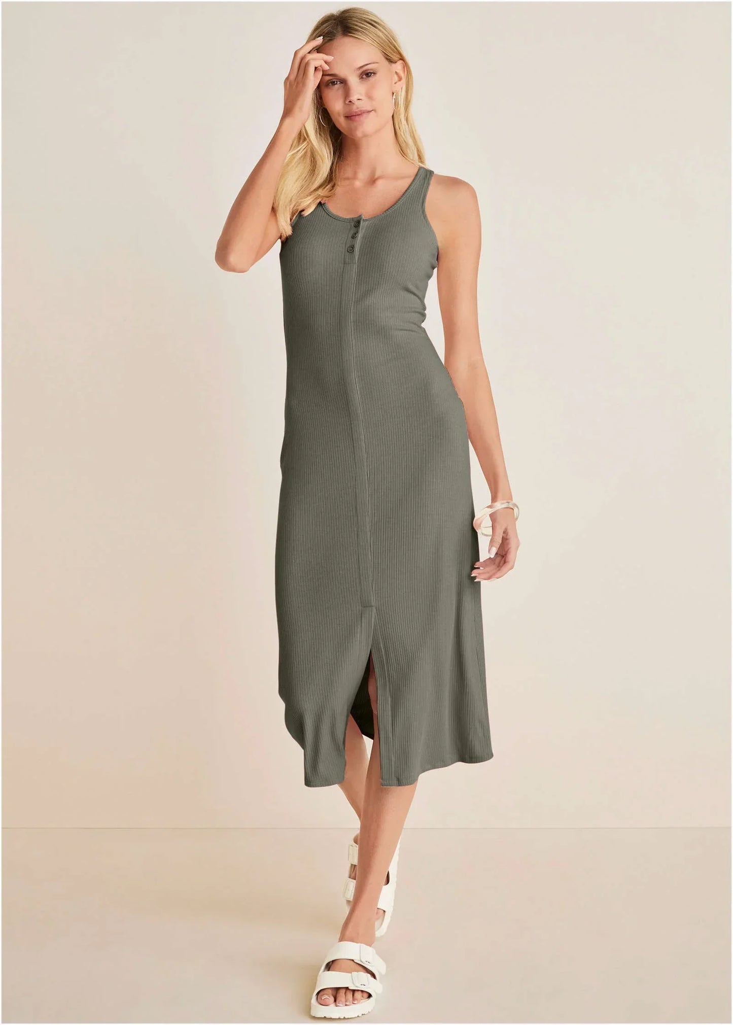 Henley Midi Dress Olive