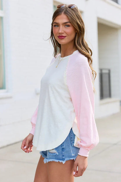 Teagan Ivory And Pink Color Block Top