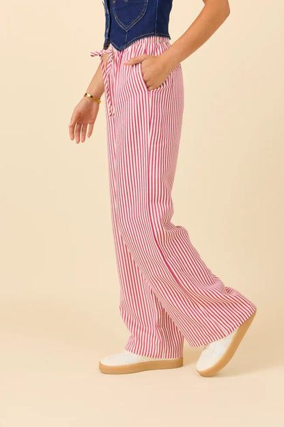 Amanda Pink Textured Striped Pants
