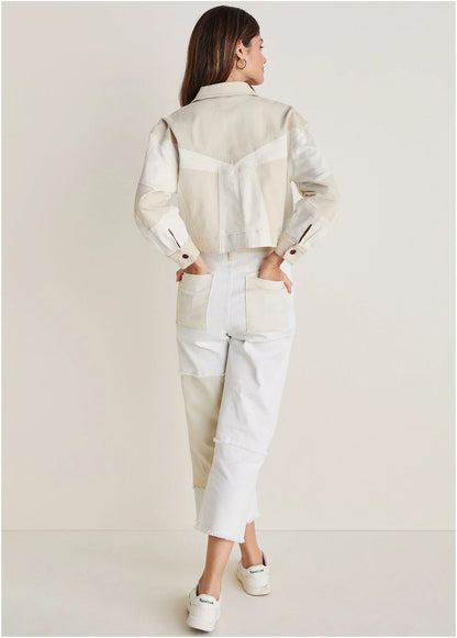 Patchwork Denim Jacket Whisper White Turtledove Combo