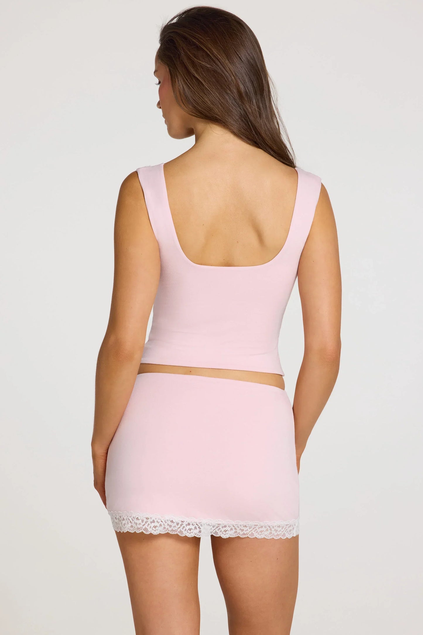 Modal Lace Trim Top in Baby Pink