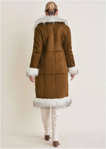Faux Suede And Sherpa Coat Tan