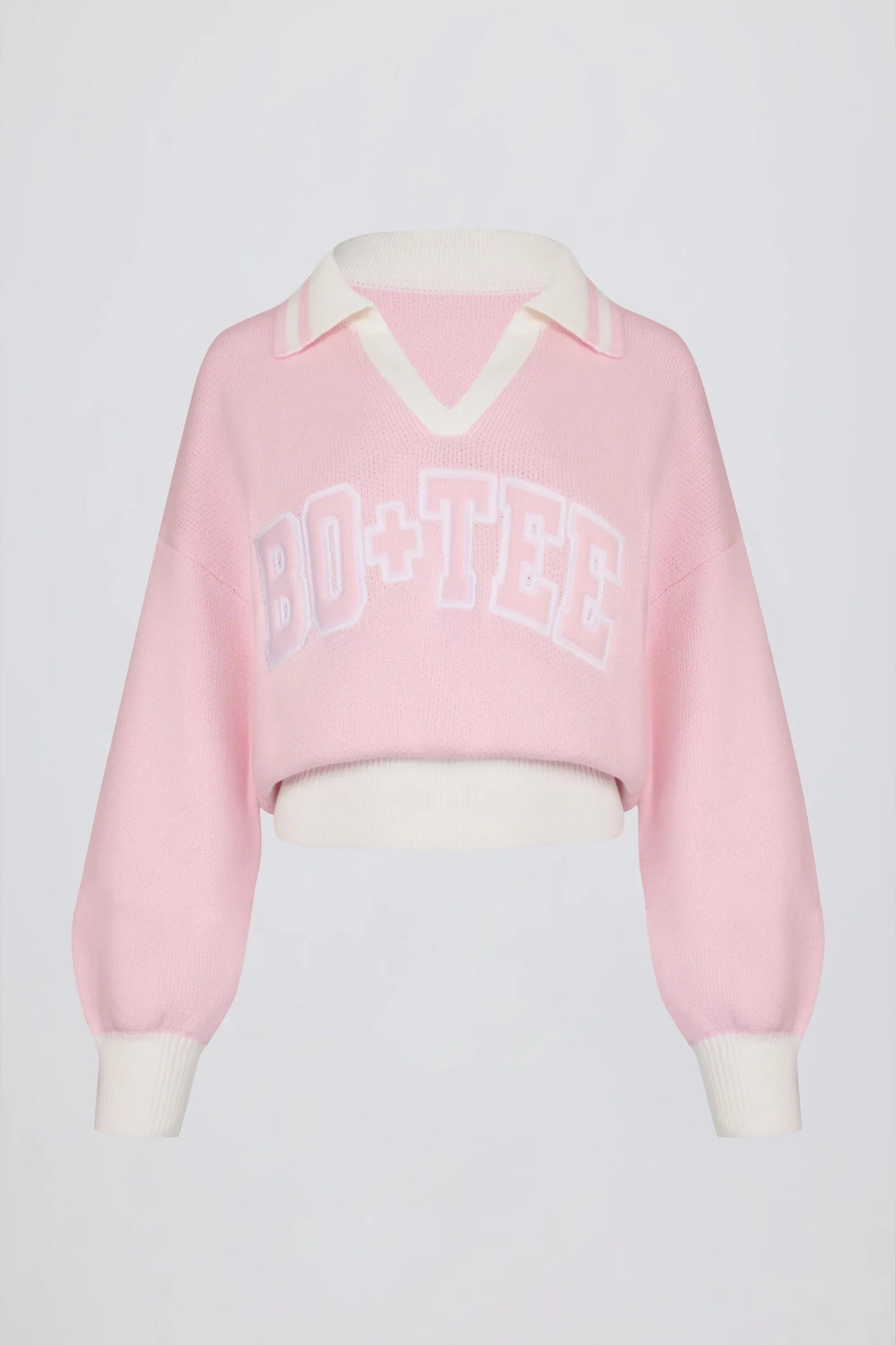 Cotton Jersey Oversized V Neck Jumper in Powder Pink