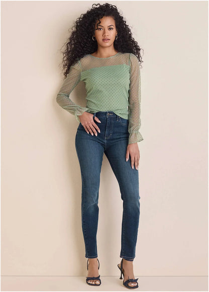 Dot Mesh Top Iceberg Green