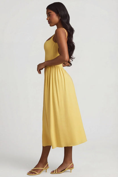 Modal A Line Midaxi Dress in Pastel Yellow