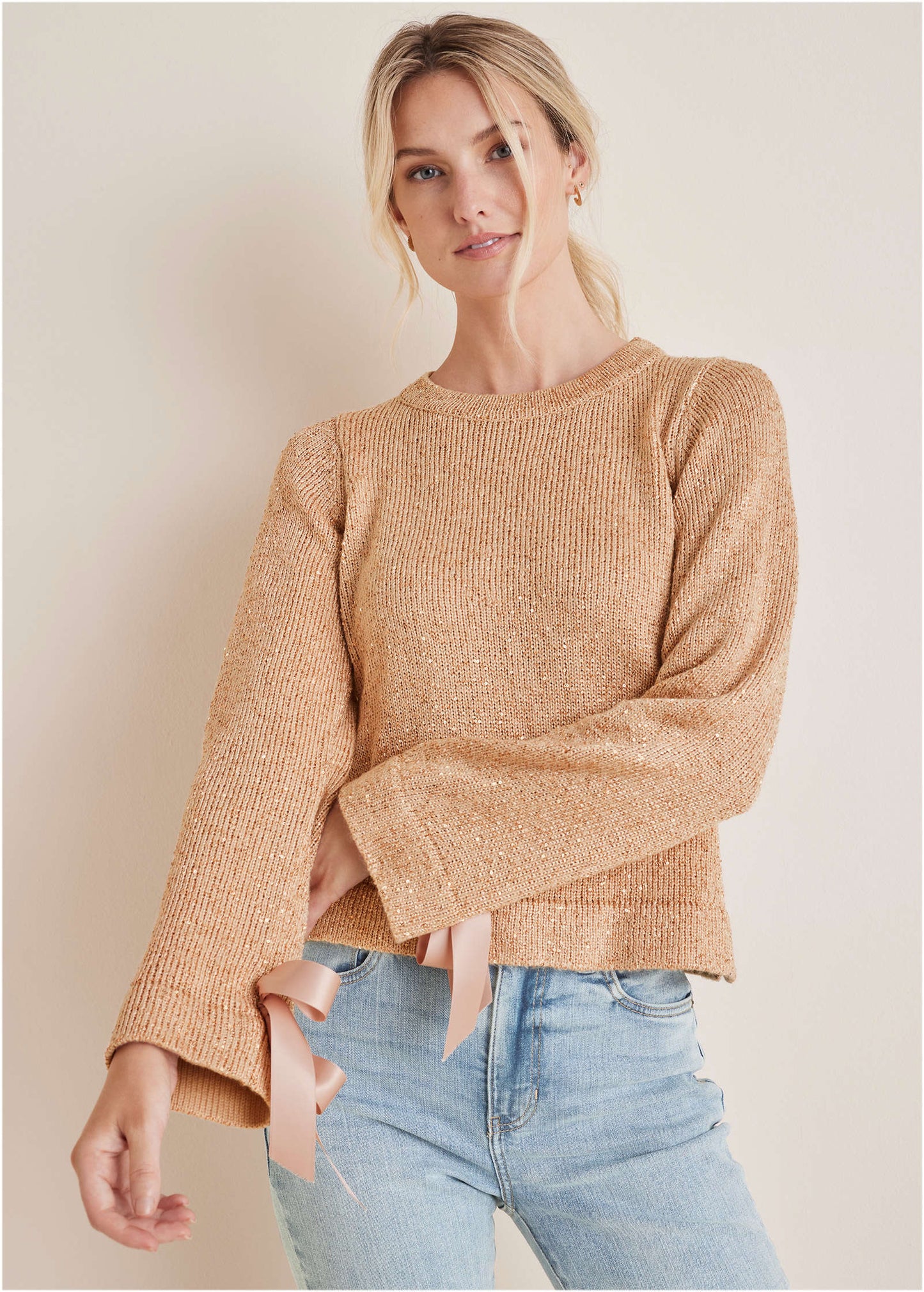 Glitter Knit Sweater Cream Tan