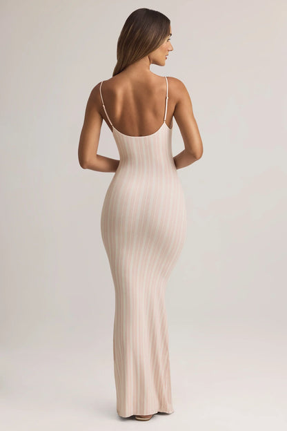 Modal Scoop Neck Strappy Maxi Dress in Stripe Print