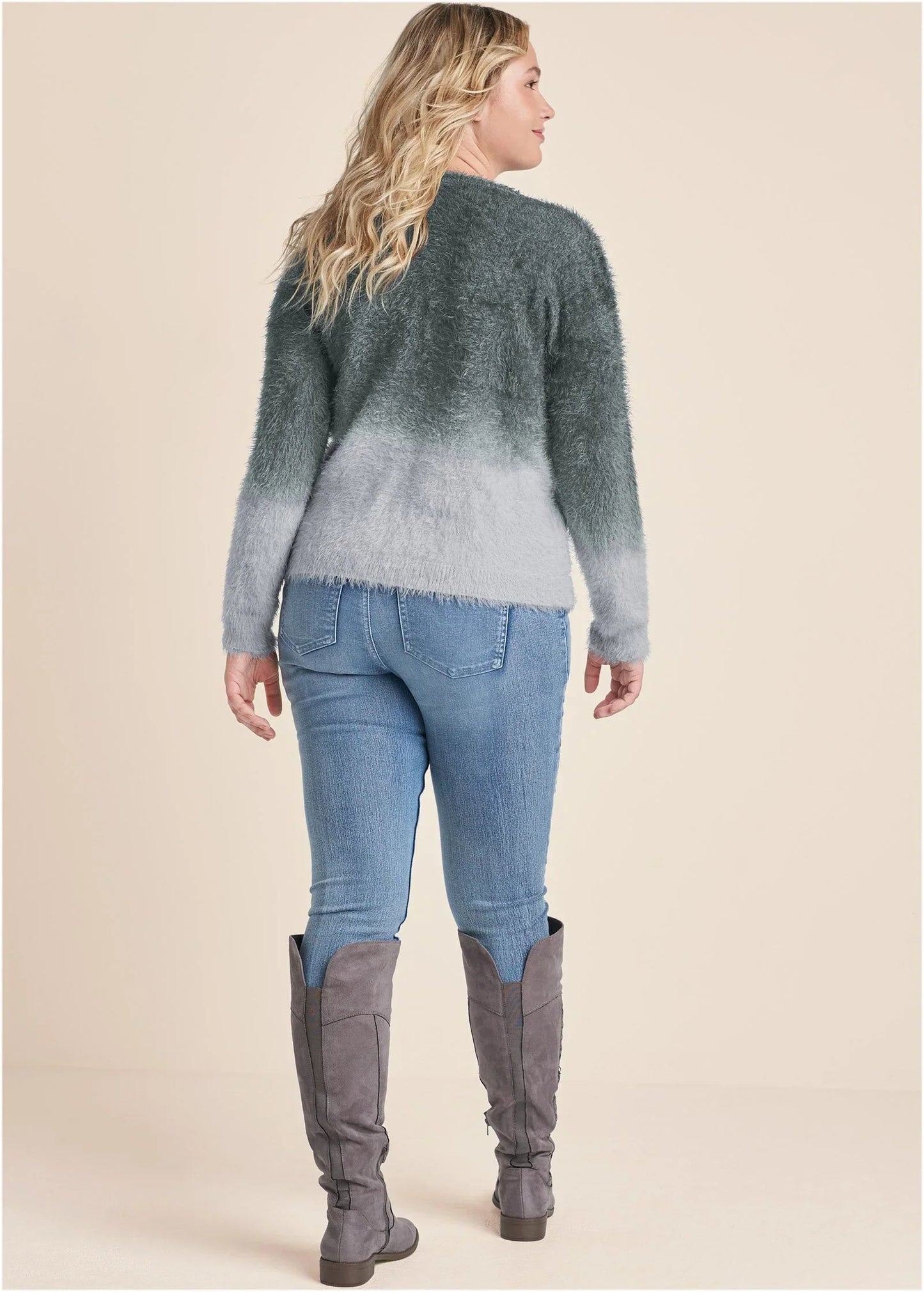 Cozy Pearl Trim Sweater Grey Multi