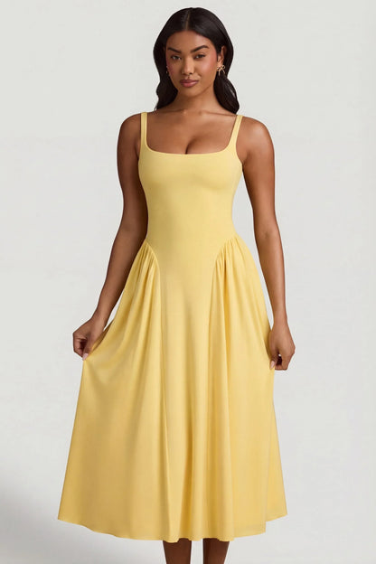Modal A Line Midaxi Dress in Pastel Yellow