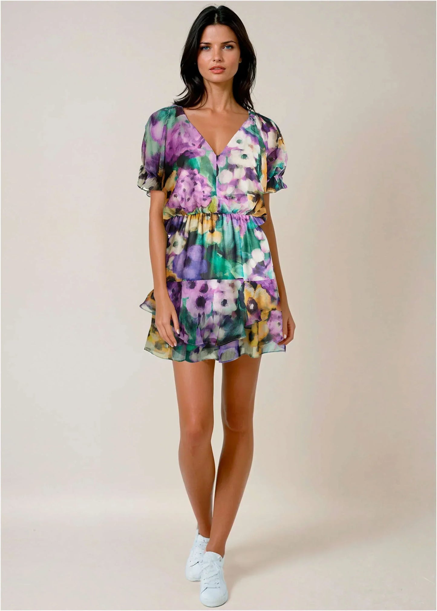 Floral Ruffle Mini Dress Monets Garden