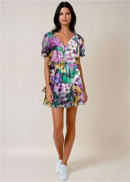 Floral Ruffle Mini Dress Monets Garden