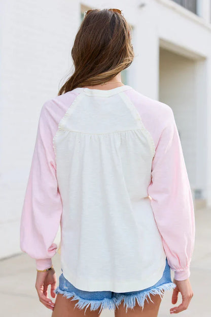 Teagan Ivory And Pink Color Block Top