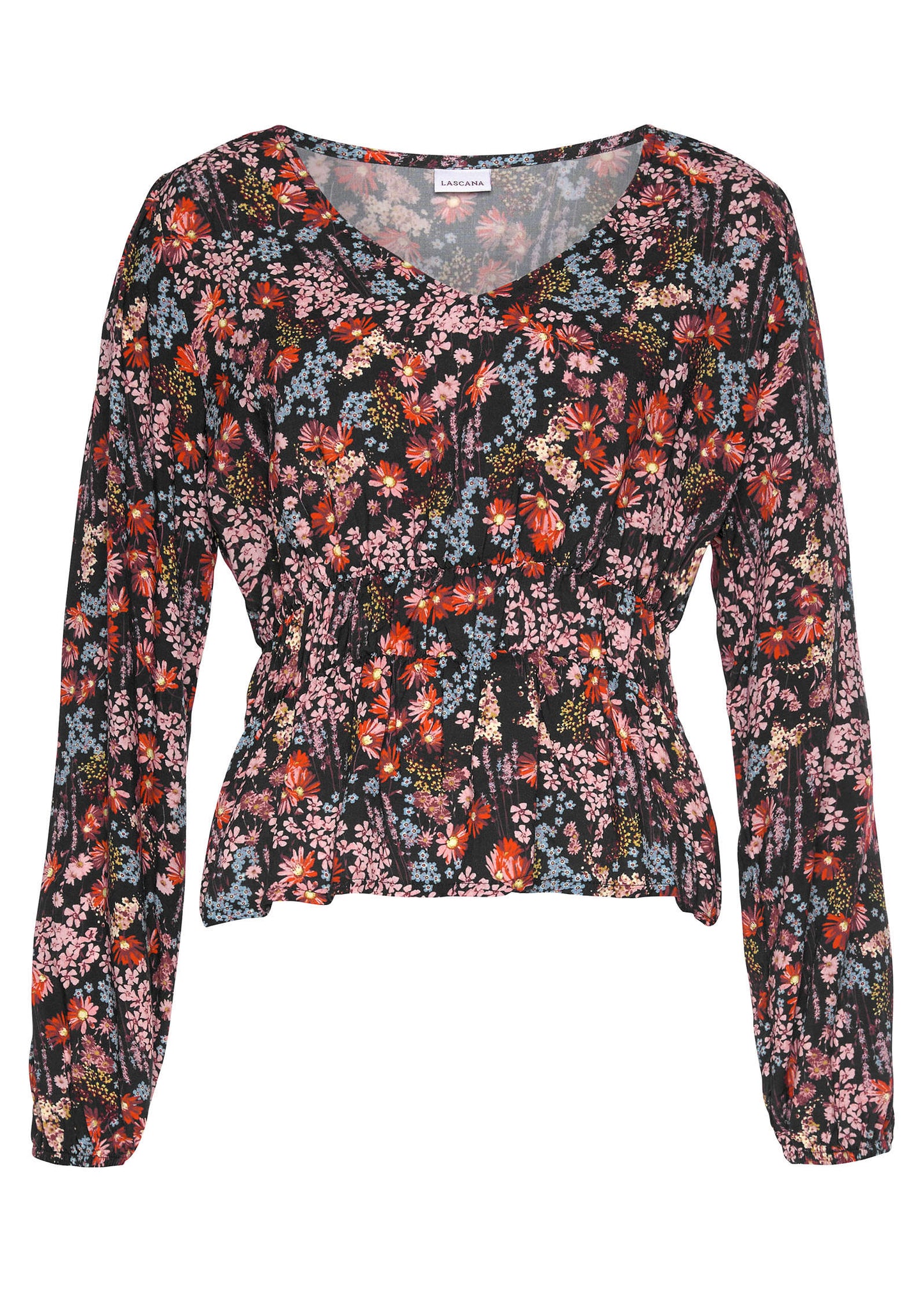 V Neck Peplum Blouse Purple Multi