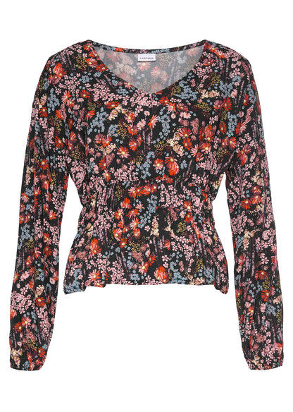 V Neck Peplum Blouse Purple Multi