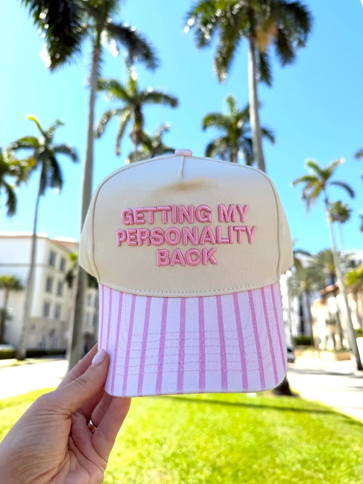 KenzKustomz Pink Stripe Trucker Hat Getting my Personality Back