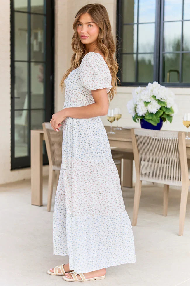 Mckenzie White Floral Tiered Maxi Dress